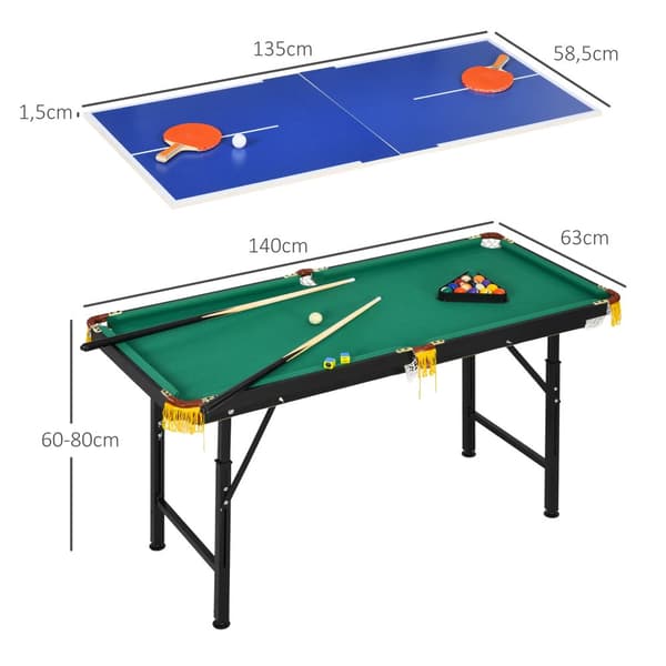 Multigame Bord, 2i1, 140x63x60-80 cm, Grøn