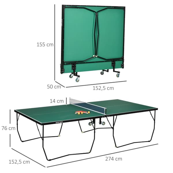 Pöytätenispöytä, Sisäkäyttöön, 274P x 152.5L x 76K cm, Vihreä