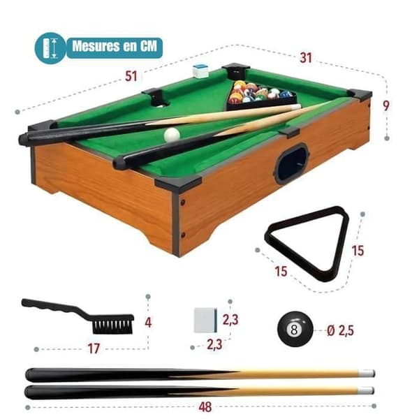 DEVESSPORT Mini Biljardbord med Bollar som Återvänder - Perfekt för Barn med Tillbehör.