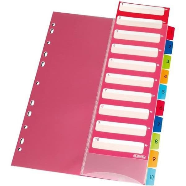 Herlitz folder - 10913929 - Register 1-10, 21 x 29,7 cm, PP, färgad med indexblad och Eurohål