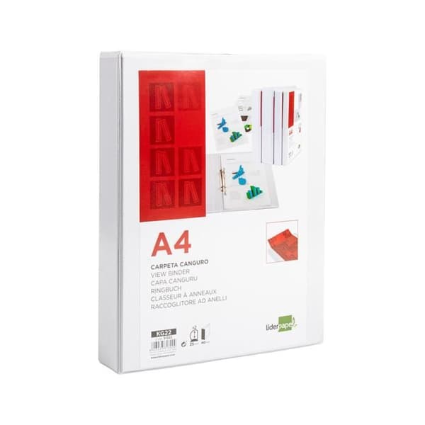 Liderpapel känguru pärm 2 ringar 25mm 283x320mm A4 dokument plast rygg 40mm vit färg