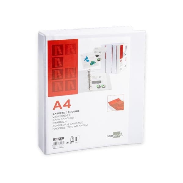 Liderpapel känguru pärm 4 ringar 25mm 283x320mm A4 dokument plast rygg 40mm vit färg
