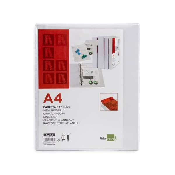 Liderpapel känguru pärm 4 ringar 25mm 283x320mm A4 dokument plast rygg 40mm vit färg