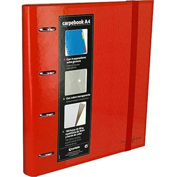 A4 pärm - GRAFOPLÁS - 88102051 - 4 ringar - 4 avdelare - 100 ark - Röd