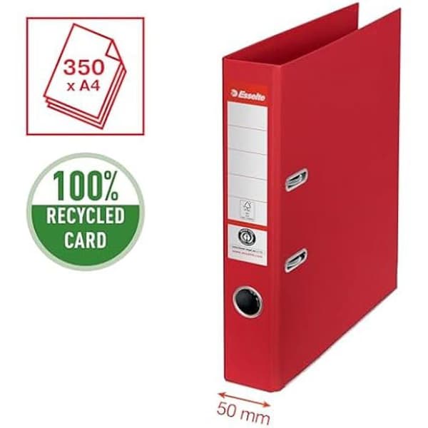Hängmapp med spak - ESSELTE - Nr 1 - 350 A4 ark - 100% Återvunnet Kartong - Röd