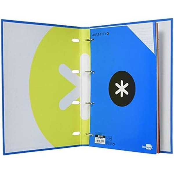 Klassförvaring - LIDERPAPEL - Antartik - 4 Runda Ringar 25 mm - Sommarblomma A4 - Rutnät 5 mm - Blå