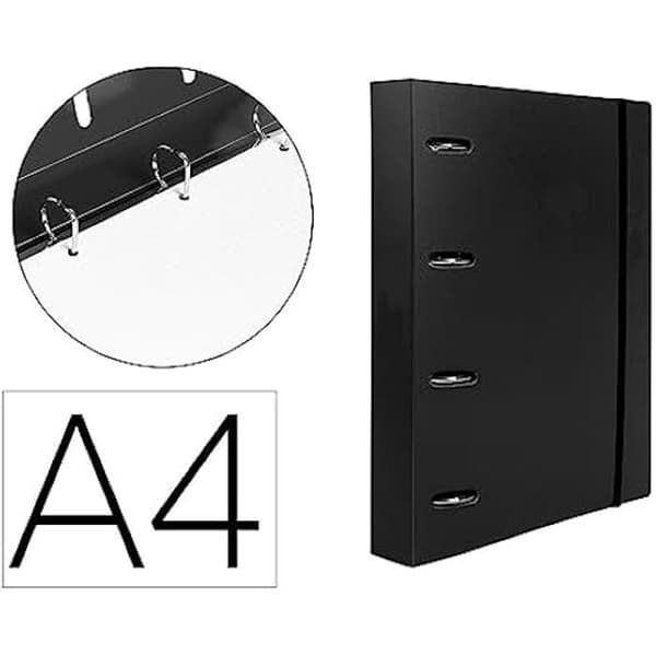 Klippbord - LIDERPAPEL - A4 - 100 ark - 80 g - 4 ringar 40 mm - OPAK svart
