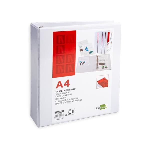 Kangourou mappärm 4 ringar 55mm 283x320mm dokument A4 plast rygg 78mm färg vit