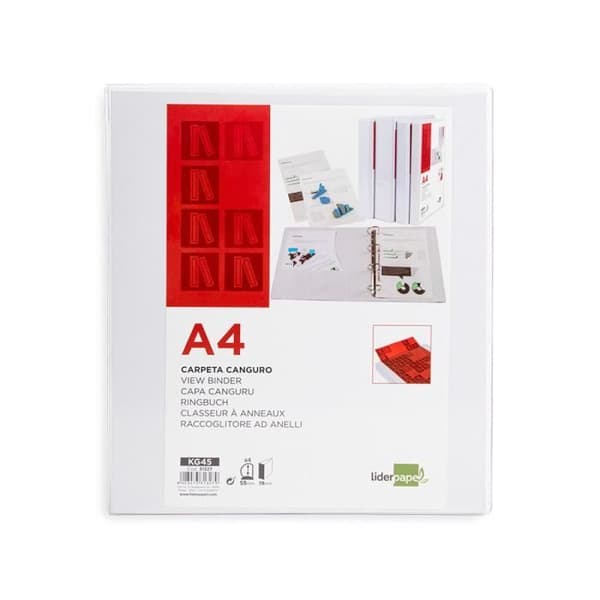 Kangourou mappärm 4 ringar 55mm 283x320mm dokument A4 plast rygg 78mm färg vit