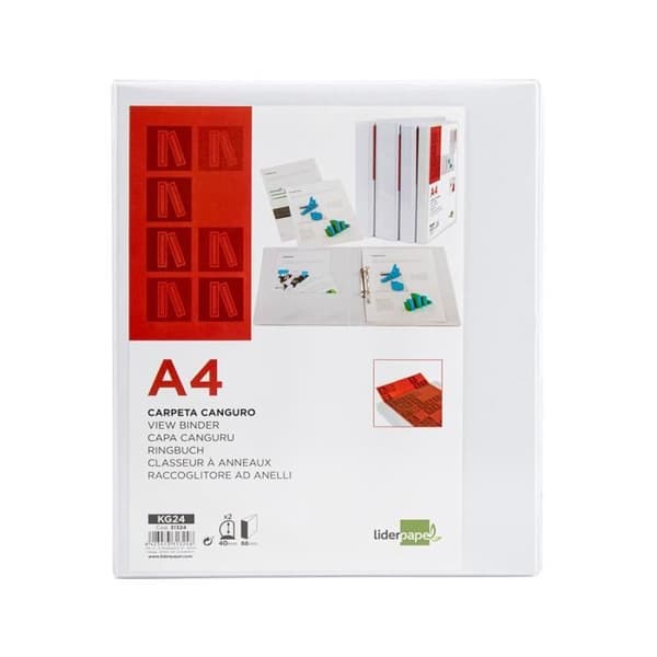 Pärm - Liderpapel - Känguru - 2 ringar 40mm - A4 - Vit färg