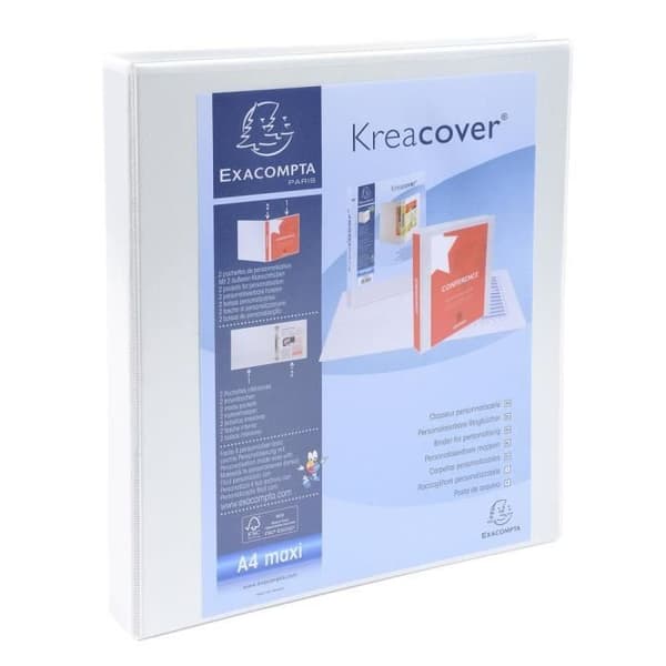 Mapp - KreaCover - 2 ringar i D 16mm - A4 maxi - Vit - Anpassningsbar