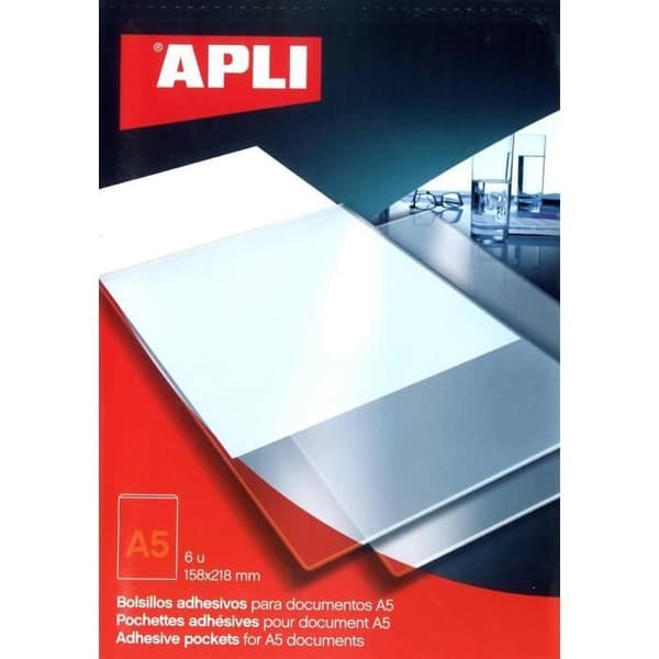 Självhäftande plastfickor - Apli - 002576 - A5 - Transparent - Paket om 6