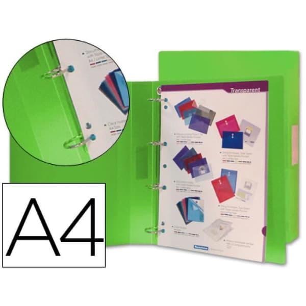 Classeur liderpapel 4 ringar 25mm a4 260x315mm polypropen rygg 40mm visitkortshållare färg grön genomskinlig