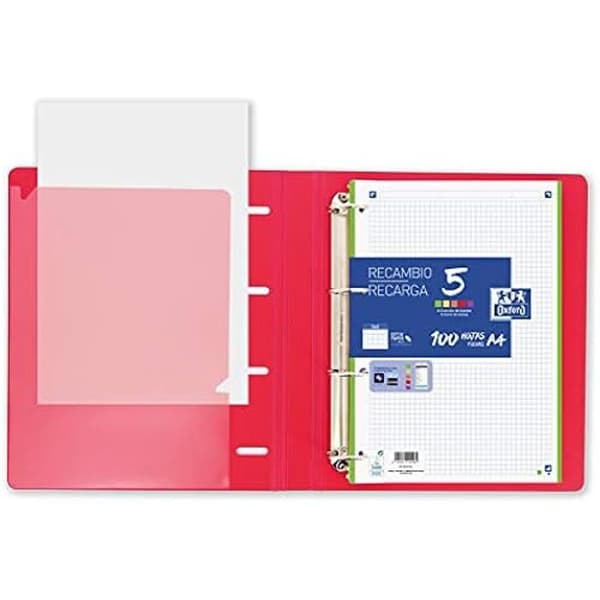 Kansliber - OXFORD - A4+ - 4 ringar - Gummihölje - 80 blad - Röd