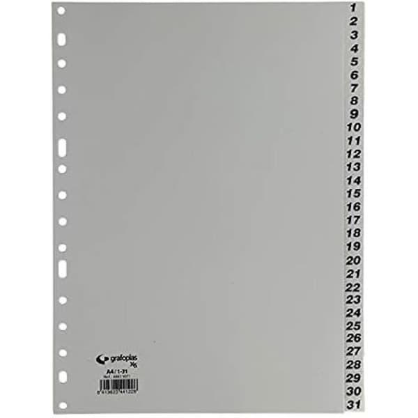 Separator - GRAFOPLÁS - Fickor i PP 1 - 31 A4 - Färg Grå - Blandet - Ny