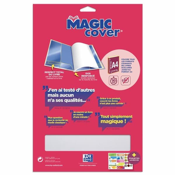 Oxford - 400160766 - 35 set med 10 ark Magic Cover A4 PP 7,5/100 släta färglösa bokomslag