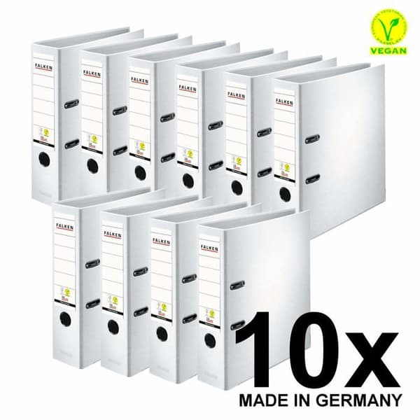 Falken - 15033922 - Paket med 10 färgade PP-plastpärmar Tillverkade i Tyskland Bredd 8 cm Format A4 Vit