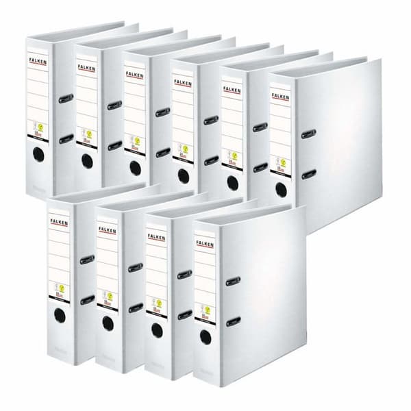 Falken - 15033922 - Paket med 10 färgade PP-plastpärmar Tillverkade i Tyskland Bredd 8 cm Format A4 Vit