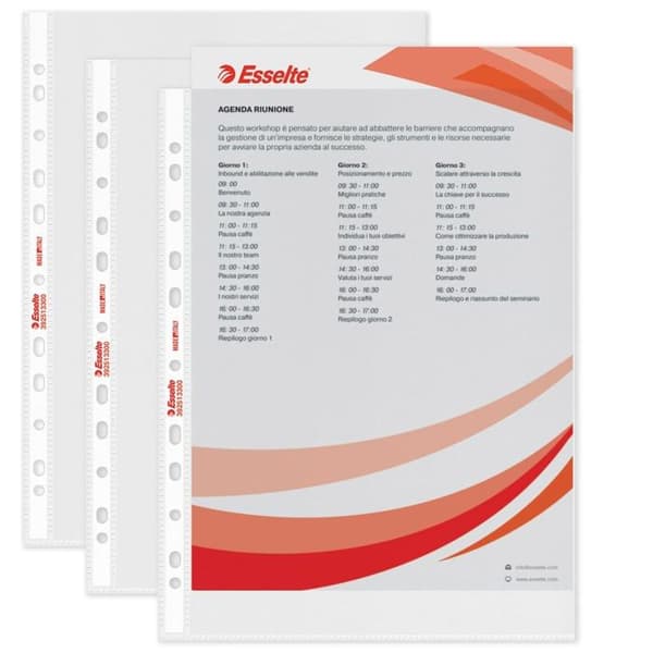 Bindning - plastpinne - transparent - Esselte-omslag - 392513300 - 25 Transparent ficka - A4