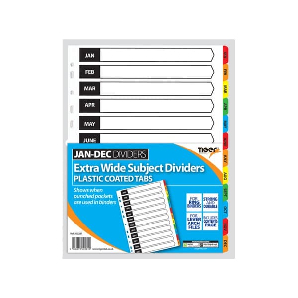 Tiger Stationery A4 Monthly Divider Set White/Black One Size
