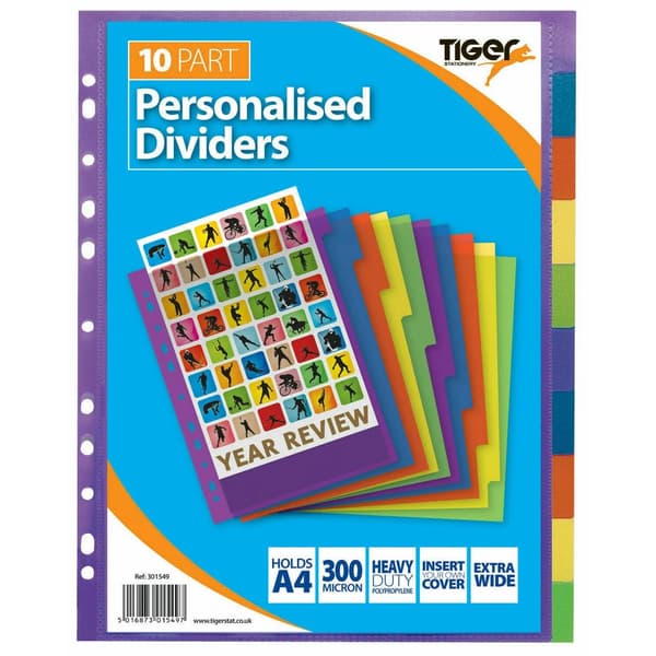 Tiger Polypropylene A4 Divider (Pack of 10) Multicoloured One Size