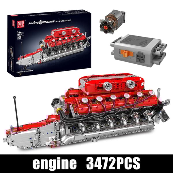 Mould King Byggklossset, 3472 Miljövänliga Delar, Elektrisk Motoriserad V12 Motor,originalförpackning