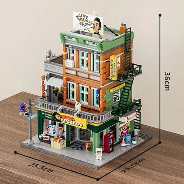 Pladebutik Bygning Sæt, 1980 dele, LED Belysningspakke, Mini Figurer Inkluderet,med figurer