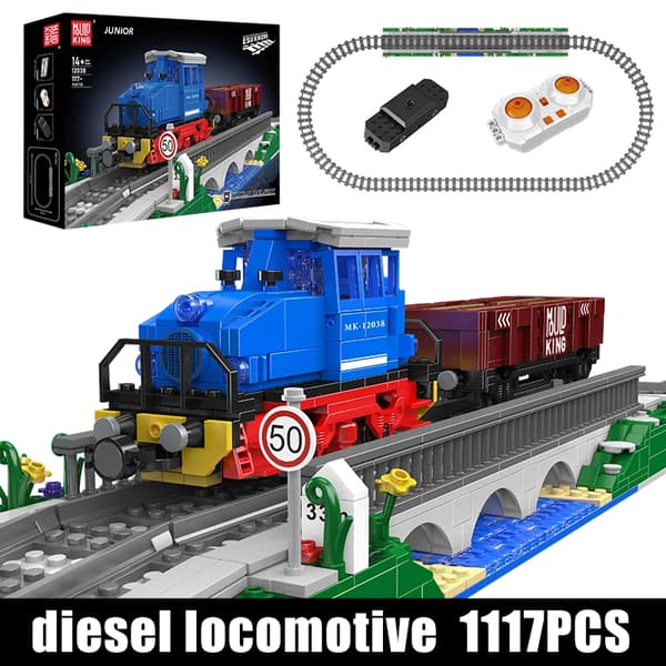 Diesellokomotiv, Fjernbetjening, Alder 14+, Selv-låsende klodser,original boks emballage