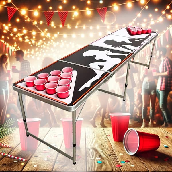 Beer Pong Bord med ljus - muggar / bollar ingår (hopfällbart)