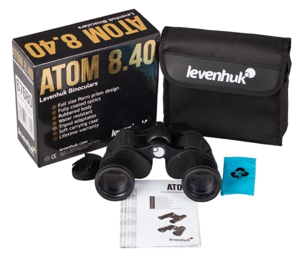 Levenhuk Atom 8x40, BK-7 Porro, 8x, 4 cm, Täysin pinnoitetut, Musta, 700 g