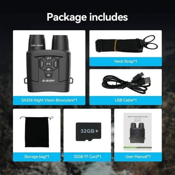 Svbony SA206 Nattkikare, 8X Digital Zoom, 3" HD Hög Infrared Video 4K och 36MP Bild, 5000mAh med 32 GB TF-kort