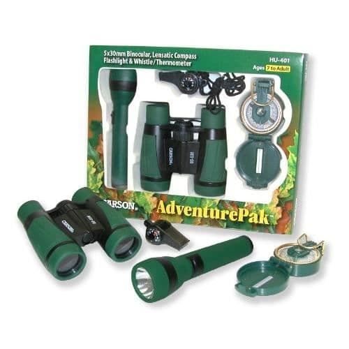 CARSON OPTICS ADVENTUREPAK 5x30 mm kikare med kompasslinsa, ficklampa, visselpipa och termometer - grön