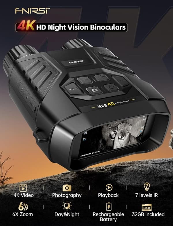 NVS-40 Telescope 4K HD Binoculars Night Vision Glasses 6X Digital Zoom 300m Hunting Camping Rifle Scope Clock Observing Objects