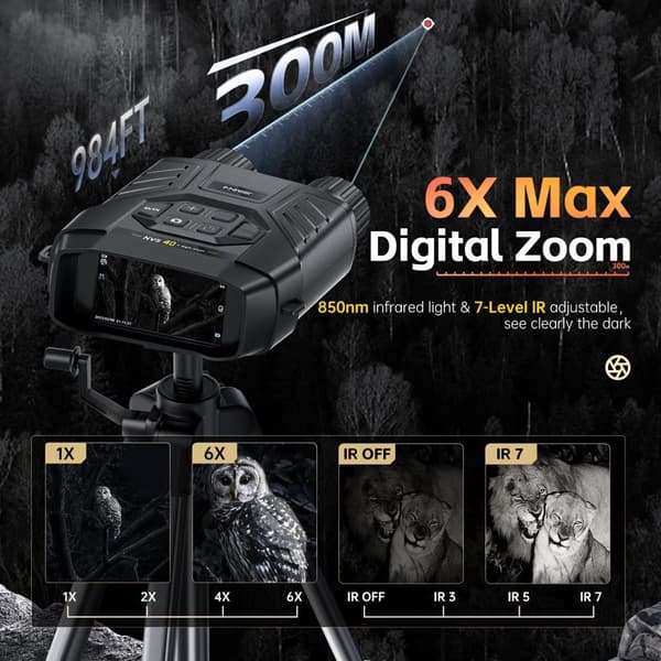NVS-40 Telescope 4K HD Binoculars Night Vision Glasses 6X Digital Zoom 300m Hunting Camping Rifle Scope Clock Observing Objects