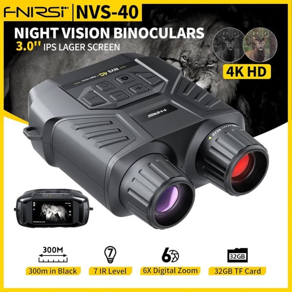 NVS-40 Telescope 4K HD Binoculars Night Vision Glasses 6X Digital Zoom 300m Hunting Camping Rifle Scope Clock Observing Objects