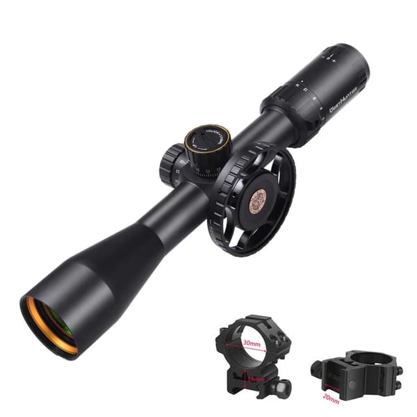 Metsästyskaukoputki, FFP tähtäinkuvio, sivuttaissäätö parallakselle, Matala 20MM pyörällä