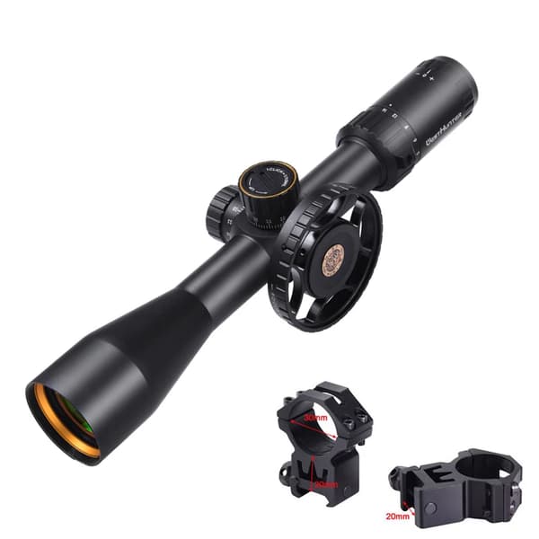 Metsästyskaukoputki, FFP tähtäinkuvio, sivuttaissäätö parallakselle, Korkea 20MM pyörällä