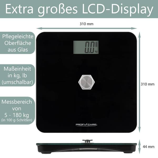 Profi-Care PC-PW 3112 Personvåg digital Vägningsområde=180 kg Svart