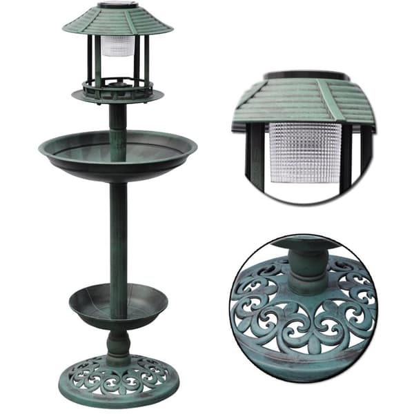 vidaXL Fågelbad/matare med soldriven lampa