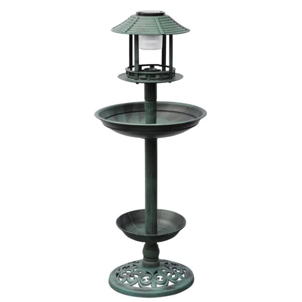 vidaXL Fågelbad/matare med soldriven lampa