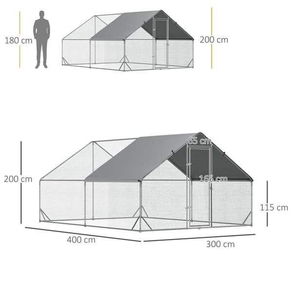 Hønsehus, XXL, 3x4x2 m, Sølvgrå
