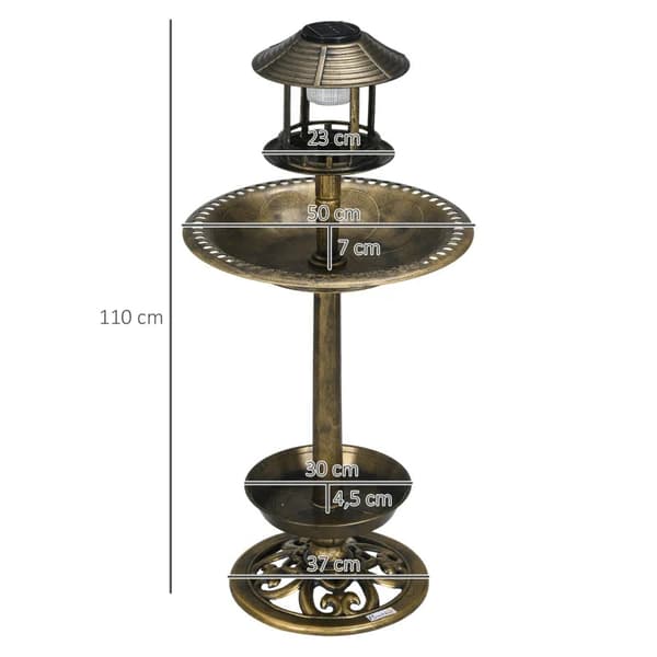 Rootz Bird Bath - Lintuhuone - Ruokintakulho - Maapiikit - Säänkestävä - 2 kulhoa - Vintage Design - Muovi - Pronssi - 50 X 50 X 110 cm