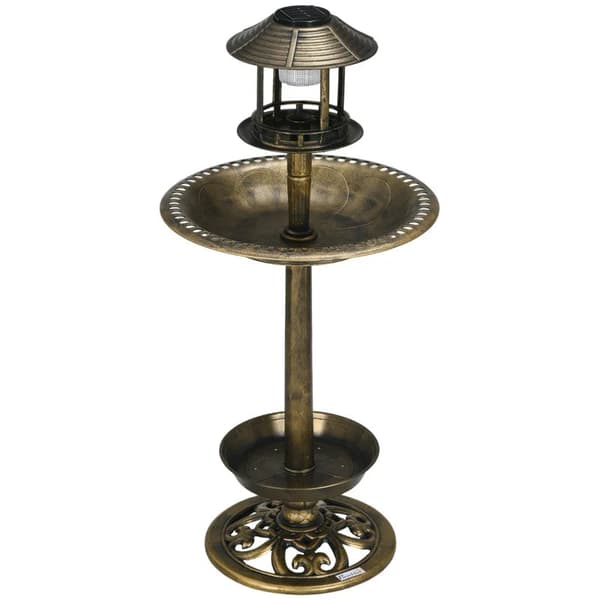 Rootz Bird Bath - Lintuhuone - Ruokintakulho - Maapiikit - Säänkestävä - 2 kulhoa - Vintage Design - Muovi - Pronssi - 50 X 50 X 110 cm