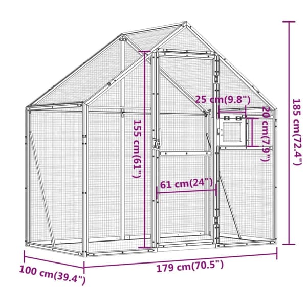 vidaXL Aviaario antrasiitti 179x100x185 cm alumiini