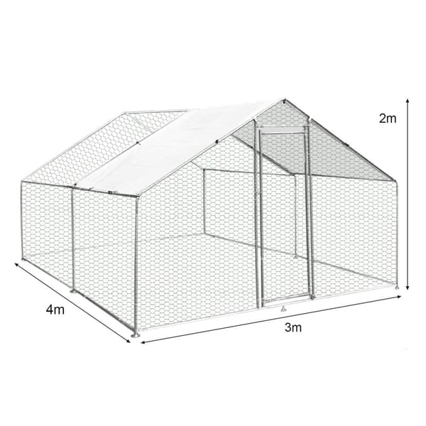 Stor Hönsgård med Vattentätt Tak 3 m x 4 m x 2 m Ståltrådsnät Hönsnät Stängselnät Kennel Metall Höns Gård Kaniner Ankor Hönshus Ram Galvaniserat Stål
