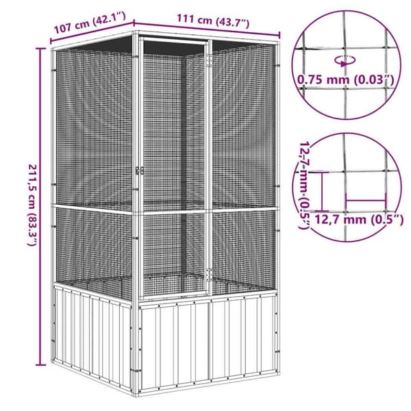 vidaXL fuglebur 111x107x211,5 cm galvaniseret stål grå