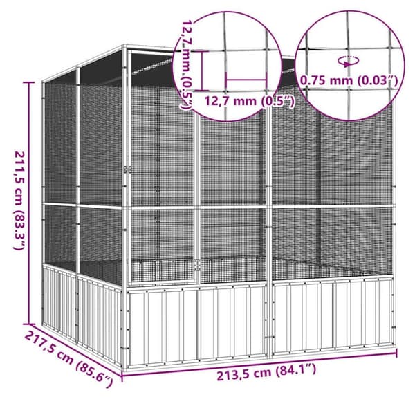 vidaXL fuglebur 213,5x217,5x211,5 cm galvaniseret stål grå