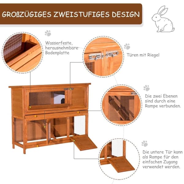 Rootz Rabbit Hutch - Bruin - Dennenhout, Firwood - 47,24 cm x 18,89 cm x 39,37 cm