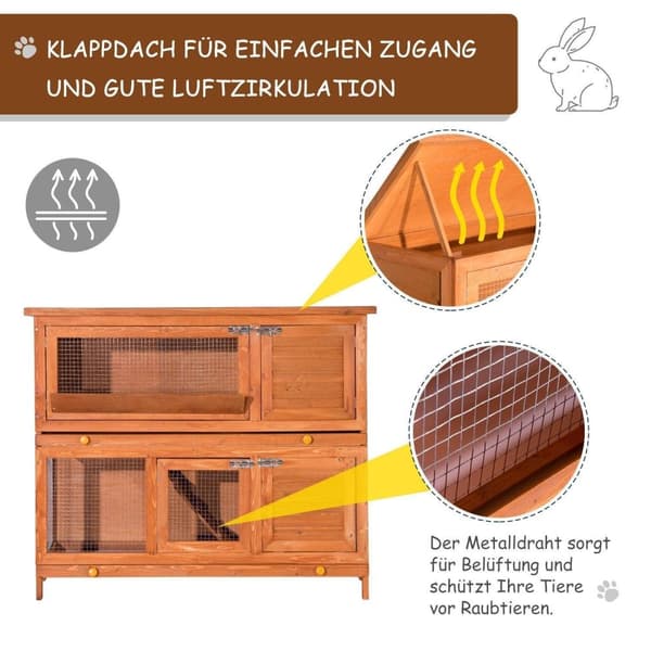 Rootz Rabbit Hutch - Bruin - Dennenhout, Firwood - 47,24 cm x 18,89 cm x 39,37 cm