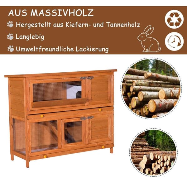 Rootz Rabbit Hutch - Bruin - Dennenhout, Firwood - 47,24 cm x 18,89 cm x 39,37 cm